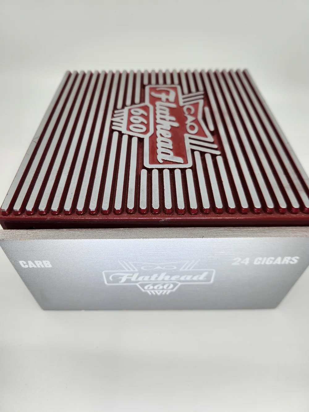 Flathead 660 Decorative Wood Cigar Box in Burgundy and Silver